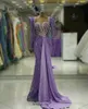 Abiti da festa araba viola glitter sequestrate in perline a maniche lunghe con percorso frontale 2024 Occasioni formali abiti da sposa