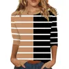 여자 T 셔츠 느슨한 캐주얼 플로럴 프린트 라운드 목 3/4 소매 세련되고 단순한 여성 의류 티셔츠