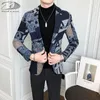 Men's Suits 5XL Brand Clothing Men Fashion Suit Party Coat Casual Slim Fit Jackets Buttons Letter Print Painting Blazers Male 2024