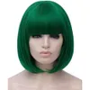 pelucas rizadas humanas Cabezal de olas New Wave Womens Multicolor Wig Cabeza completa con flequillo recto y peluca de cabello corto