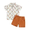 Clothing Sets Summer Toddler Kids Baby Boy Gentleman Clothes Giraffe Print Short Sleeves Button Shirts Shorts Holiday Beach Outfits