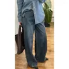 Женские джинсы Spring Vintage вымыли трехмерные разделенные складки с высокой талией широкой ног