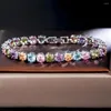 Link Bracelets ANGELCZ Gorgeous Ladies Wrist Jewelry Silvery Pave Setting Colorful Crystal Charming Pendant Bracelet Jewellery AB197