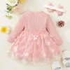 Girl's Dresses hibobi 2-Piece Set Spring Baby Girl Butterfly Dress Fashionable And Elegant Round Neck Bow Long Sleeve Dress With Headband d240423