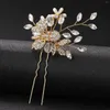 Hårklipp U -formade pinnar Guldfärglegering Pärlor Flower Leaf Rhinestone Hairpins Side For Women Girls Smycken Tillbehör