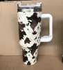Tazze da 40 once di tazze di design con vacca leopardo avventura vecchia design di fiori di fiore maneggevano coperchi e cannuccia tazze per auto a vuoto bottiglie di acqua potabile isolata