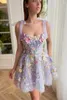 Abiti per feste Midi Lilac Blossom Vacille abiti 3d Fiori ricamati in tulle da telone da porto seque