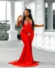 2024 Siyah Kadınlar İçin Kırmızı Balo Elbiseleri Prompershess Gece Elbiseleri Zarif Illusion Boncuklu Papalı Doğum Günü Partisi Elbise İkinci Resepsiyon Elbiseleri Nişan Elbisesi Am737