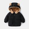 Jaquetas 2024 garotas meninas coreanas outono de inverno Down Jacket remendo lã de ouvido quente parka puckets grossos com zíper para crianças casaco