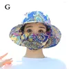 Berets Floral Print Sun Hat Mask Integrated Summer Breathable Face Cover Dust Ultraviolet Beach Outdoor Riding Tea Wide-brimmed Visor