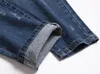 Mäns jeans trendiga blixtlås rippade smala fötter blå höst/vinterstil