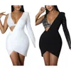 Casual Dresses Women Elegant One Shoulder Bandage Dress Diamonds Bodycon Vestidos Sexy Chic Straps Bra Club Party Mini Thick