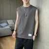 Men's Tank Tops Summer Round Neck Fashion Sleeveless Vest Man High Street Casual Solid Color Pullovers Pure Cotton Ventilate All-match