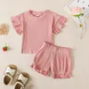 Ensembles de vêtements Focusnorm 0-3y beaux bébé filles vêtements d'été de couleur solide volants à manches éclair