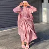 Этническая одежда 2 штука, соответствующая мусульманским наборам, хиджаб платье Ид атласный аталя для женщин Дубай Открытый Абайя Турция Внутренние платья африканское ислам