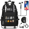 Sacs SCP Fondation Backpack Black Bookbag Cartoon School Sacs pour adolescents enfants SCP Bagpack Bagpack USB ordinateur portable