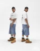 Erkek şortları gündelik moda sokak kıyafeti düz renkli bol kot şort y2k retro çiğ kenar nakış jorts hip hop erkek şort giyim 240419