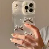 Mobiltelefonfodral Korea Love Heart Pendent 3D Silver Bow Phone Case Lämplig för iPhone 15 14 13 12 11 Pro XS Max Mini Plus X XR Girl Clear Cover Epoxy Harts Case J240418