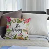 Pillow Be Happy Quotes with Colorful Flowers Cotton lin couvercle carré carré standard Home Decorative Throw pour hommes / femmes