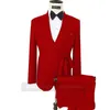 Costumes masculins 2024 Fashion Red Formel For Men Groom Tuxedo Prom Slim Fit Blazers Hombre Costume de set 3 pièces personnalisée de haute qualité