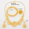 Pendant Necklaces Dubai Gold Color Jewelry Set for Women Flower Design Necklace and Earrings with Bangle Ring 4Pcs Set for Brazilian Accessories 240419