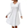 Casual Dresses Women'S Fashionable Long-Sleeved V-Neck Hollow Solid Color Dress Vestidos Para Mujer Elegantes Y Bonitos Mu