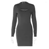 Casual jurken 2024 lange mouw o nekbrief afdrukken elegante sexy bodycon mini prom jurk herfst winter vrouwen streetwear feest y2k outfit