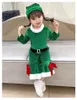 Rok Elf Costume for Kids Green Santa Claus Set z kapeluszem dzieci fantazyjne świąteczne sukienki na imprezę