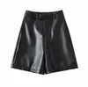 Women's Shorts 2024 Women Autumn High Waist Knee Length Faux Leather Retro BF Style Short PU Straight Pants Casual Trousers Loose Bottom