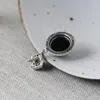 Orecchini a pennello fnj Vintage rotondo nero agata 925 argento originale Pure S925 Overing a goccia Sterling per donne Gioielli semplici