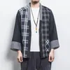 Herrenpullover japanische Männer Baumwolle karierte Strickjungen Japan Haori Outterwear Hanten Coat Fashion Männlich Samurai Kimono Yukata Kleidung