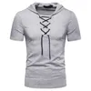 Nya europeiska och amerikanska mens hoodie Loose Tie Up Hip-Hop Casual Short Sleeved T-shirt 240415