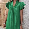 Basic Casual Dresses 2024 New Summer Womens Clothing Elegant Fashion Loose Casual Sweat Solid Color Folds V Neck Short Sleeve Package Hip Dress