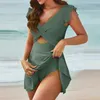 Women's Swimwear Summer Sexy Swimsuit Cross Piece Ruffled Skirt Beach Suit Solid Color Block Set Bikini For Women Red Swimwea