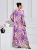 Abbigliamento etnico Stampa leopardo viola Abaya Dubai Luxuria 2024 Eleganti abiti da caftano musulmani arabi