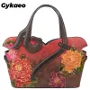 Taschen Gykaeo 2022 Europäischer und amerikanischer Stil Frauen Blumen echte Ledertaschen Frauen Cowide Tasche Damen Einkaufsschuldtaschen Einkaufstaschen