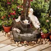 Duck Squirrel Water Solar Power Resin Patio Fountain Garden Design with Solar Light Gardening Outdoor Decorations Gift Present 240411