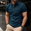 Men New Summer Short Sleeve Casual Pure Color Lapel Polo Shirt with Pocket . 240415