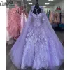 2024 Lavendel quinceanera Sweet 16 klänningar spets applikation från axel snörning prom bollklänningar examen 7: e