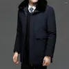 Herrenjacken 2024 Mantel Winterkleidung mittleren Alters und ältere Watteswolljacke verdickte warme Wollkragen mit mittlerer Länge für Männer