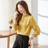 Women's Blouses NAVIU Spring Ruffle Neck Satin Women 2024 Elegant Single Button Breathable Long Sleeve Shirts Tops Yellow White