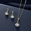 Necklace Luxury Hot Selling Cross-border Personalized Square Jewelry Set in Europe and America, Electroplated Glass Necklace, Earring Jewelry Set 991 379