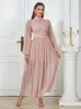 Robes décontractées Fashion Femmes Long Puff Sleeve Pink Elegant Maxi Sexy Sparkly Lace Up Birthday RICHY ROBIE CLUB CLUB ROBLE