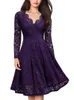 Casual Dresses Women's Elegant Cocktail Party Lace Ball Gown Vintage V-neck Long Sleeve Dress Vestidos Elegantes Para Mujer