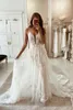 Fantastici abiti da sposa in pizzo in pizzo spicco di tulle 2024 abiti da sposa bohémien estivi plusvagali appliques in pizzo spaghetti cinghie boho abiti da sposa boho bc11295