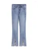 Jeans pour femmes High Quality Luxury Street 2024 Été Perle Slit Micro-Cropped High-Waistled Fared Pantal