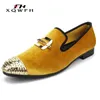 Casual Shoes XQWFH 2024 Gold Velvet And Toe Men Loafers Fashion Party Wedding Dress Men's Flats Sneakers