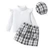 Zestawy odzieży Baby Girls Winter Outfits Długie rękawie Sweter Sweet Plaid Spódnica Beret Hat 3PCS Zestaw maluch elegancki na jesień