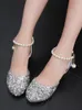 Girl's Crystal Princess Sandals Bling Bag Toe schoenen Hoge hak voor feest 412 jaar oude kinderen 240408