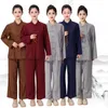 Ethnic Clothing Buddhist Layman Clothes Set Top And Pants 5 Colors Haiqing Adults Meditation Traditional Chinese Nun Monk Suit